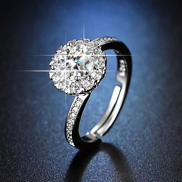 Charm 925 Sterling Silver Crystal Ring – Adjustable Birthday Party Jewelry Gift - VeauBeauty