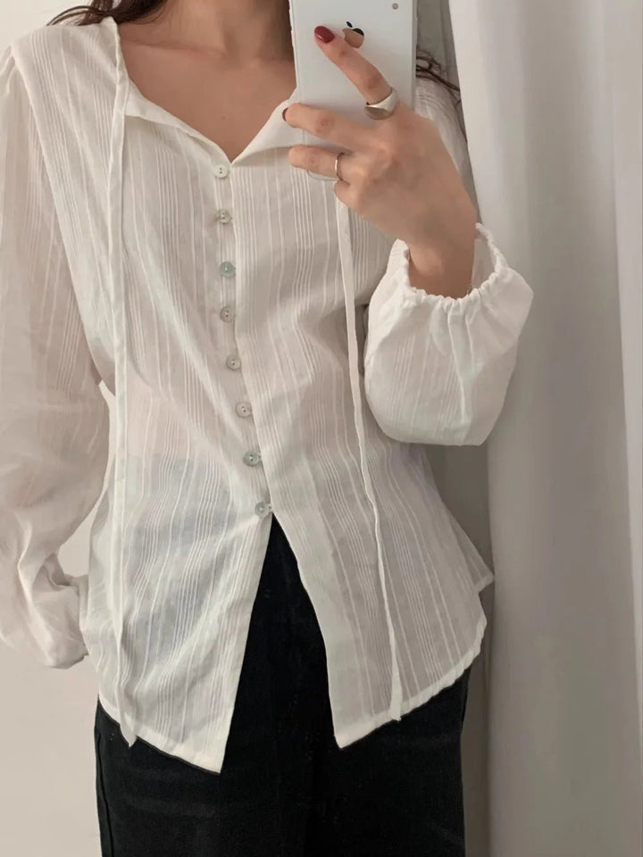 Chic ALine Skirt & Shirt Set – Long Sleeve Two - Piece with Sash Design - VeauBeauty