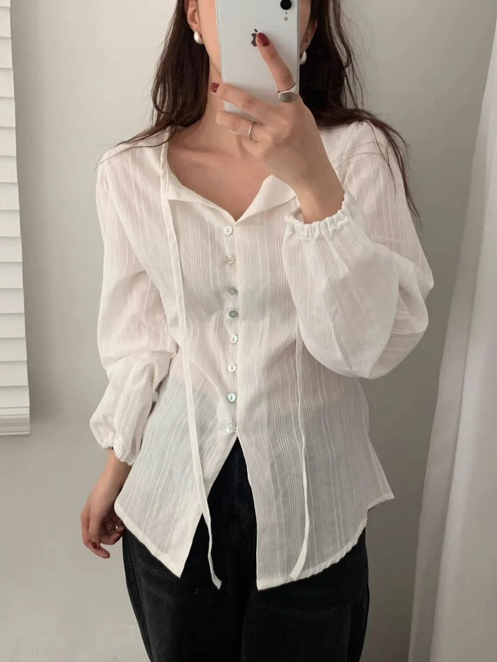 Chic ALine Skirt & Shirt Set – Long Sleeve Two - Piece with Sash Design - VeauBeauty