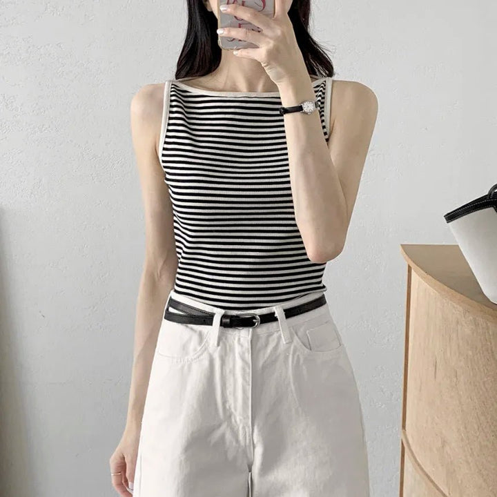 Chic Striped Slim Tank – Women's Youth Fit Summer Top - VeauBeauty