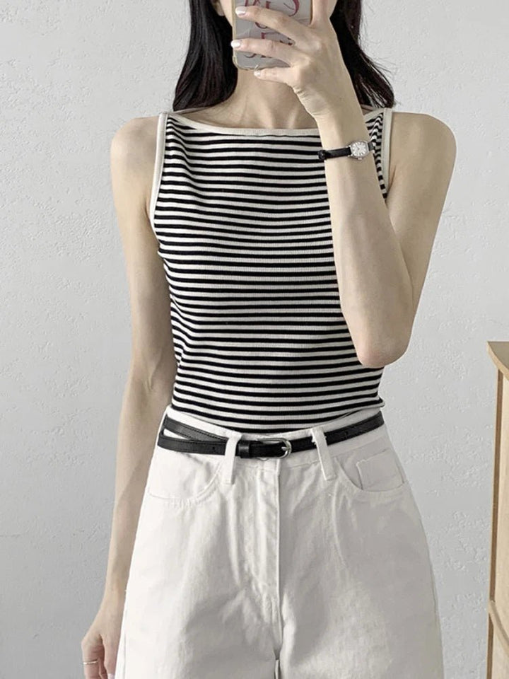 Chic Striped Slim Tank – Women's Youth Fit Summer Top - VeauBeauty