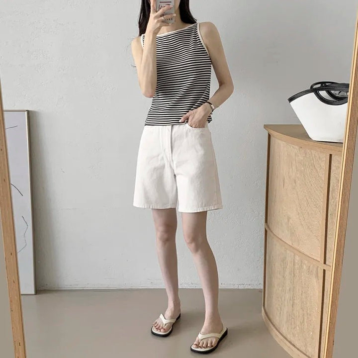 Chic Striped Slim Tank – Women's Youth Fit Summer Top - VeauBeauty