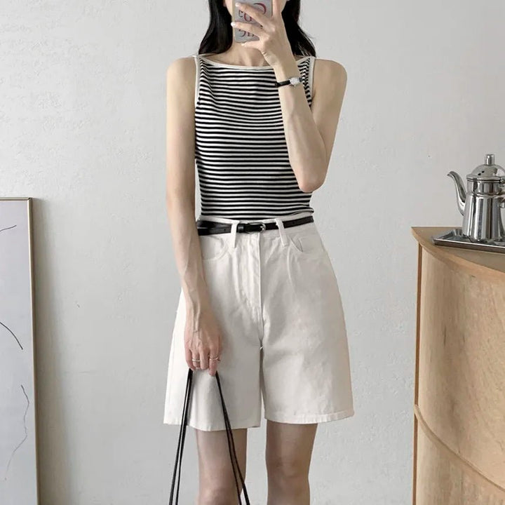 Chic Striped Slim Tank – Women's Youth Fit Summer Top - VeauBeauty