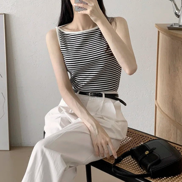 Chic Striped Slim Tank – Women's Youth Fit Summer Top - VeauBeauty