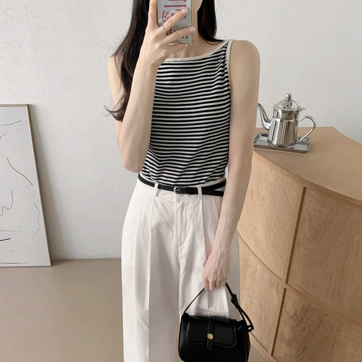 Chic Striped Slim Tank – Women's Youth Fit Summer Top - VeauBeauty