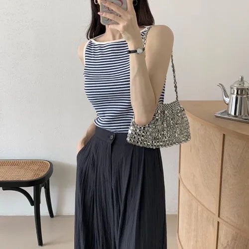 Chic Striped Slim Tank – Women's Youth Fit Summer Top - VeauBeauty