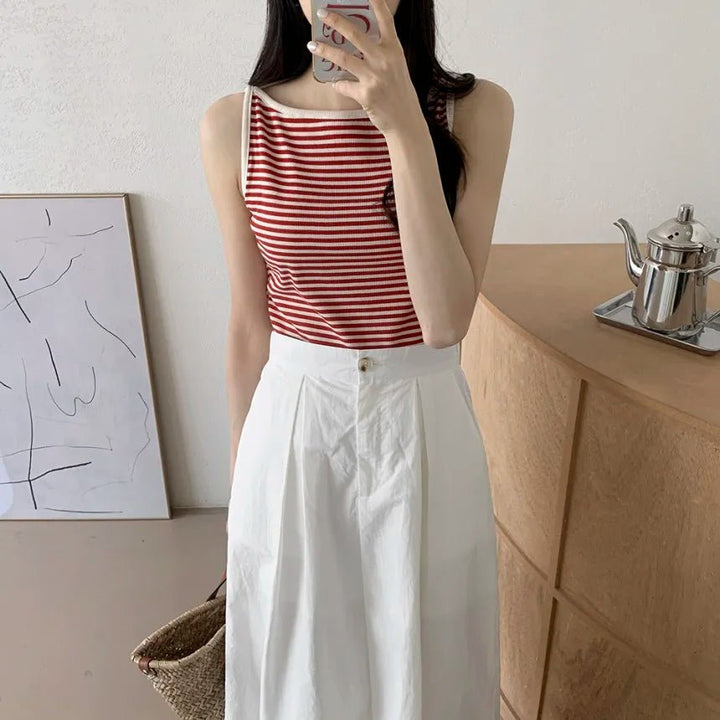 Chic Striped Slim Tank – Women's Youth Fit Summer Top - VeauBeauty