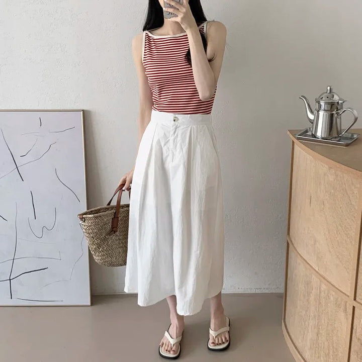 Chic Striped Slim Tank – Women's Youth Fit Summer Top - VeauBeauty