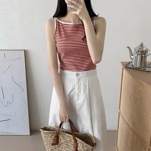 Chic Striped Slim Tank – Women's Youth Fit Summer Top - VeauBeauty