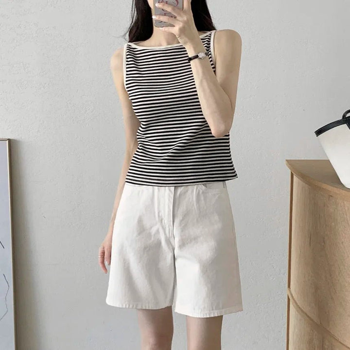 Chic Striped Slim Tank – Women's Youth Fit Summer Top - VeauBeauty