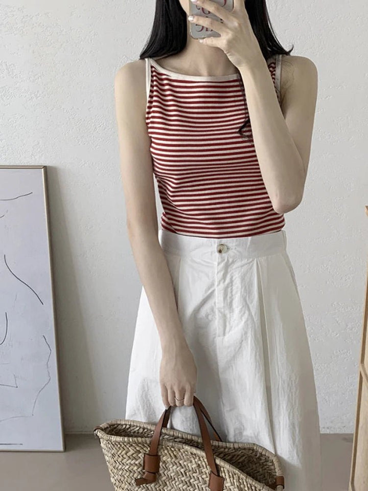 Chic Striped Slim Tank – Women's Youth Fit Summer Top - VeauBeauty