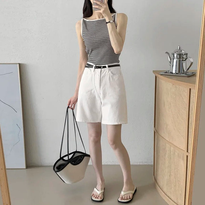Chic Striped Slim Tank – Women's Youth Fit Summer Top - VeauBeauty
