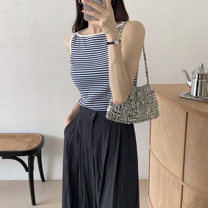 Chic Striped Slim Tank – Women's Youth Fit Summer Top - VeauBeauty