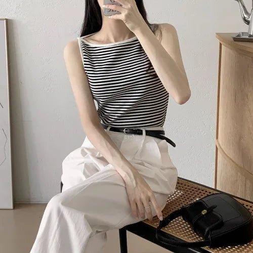 Chic Striped Slim Tank – Women's Youth Fit Summer Top - VeauBeauty