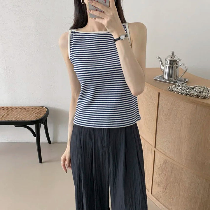 Chic Striped Slim Tank – Women's Youth Fit Summer Top - VeauBeauty