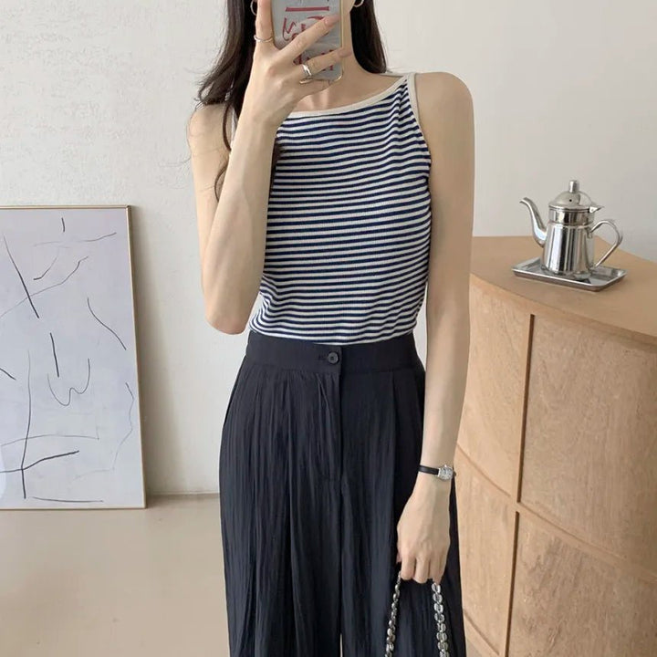 Chic Striped Slim Tank – Women's Youth Fit Summer Top - VeauBeauty