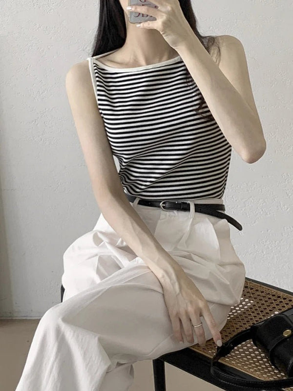Chic Striped Slim Tank – Women's Youth Fit Summer Top - VeauBeauty