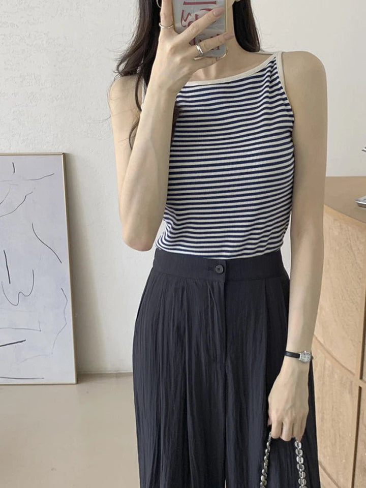 Chic Striped Slim Tank – Women's Youth Fit Summer Top - VeauBeauty