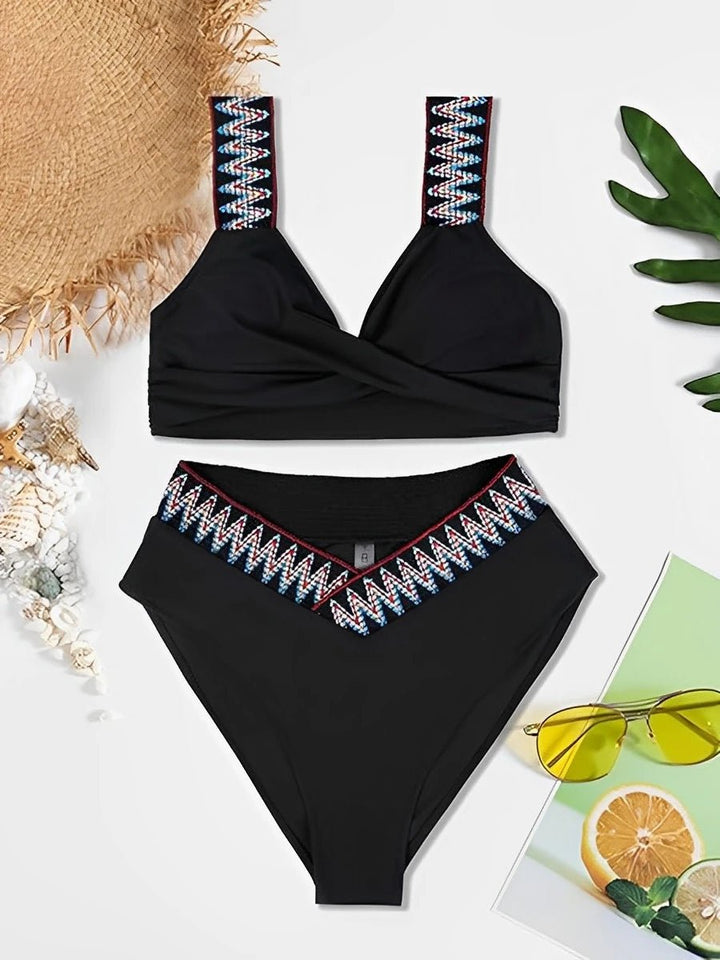 CoastalWrap V - Waist Bikini Set – 2025 High - Waist Cross Padded Swimwear - VeauBeauty
