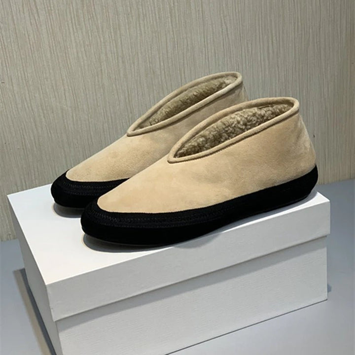 Cow Suede Flat Snow Boots – Warm Ankle Winter Shoes for Women (Large Size Available) - VeauBeauty