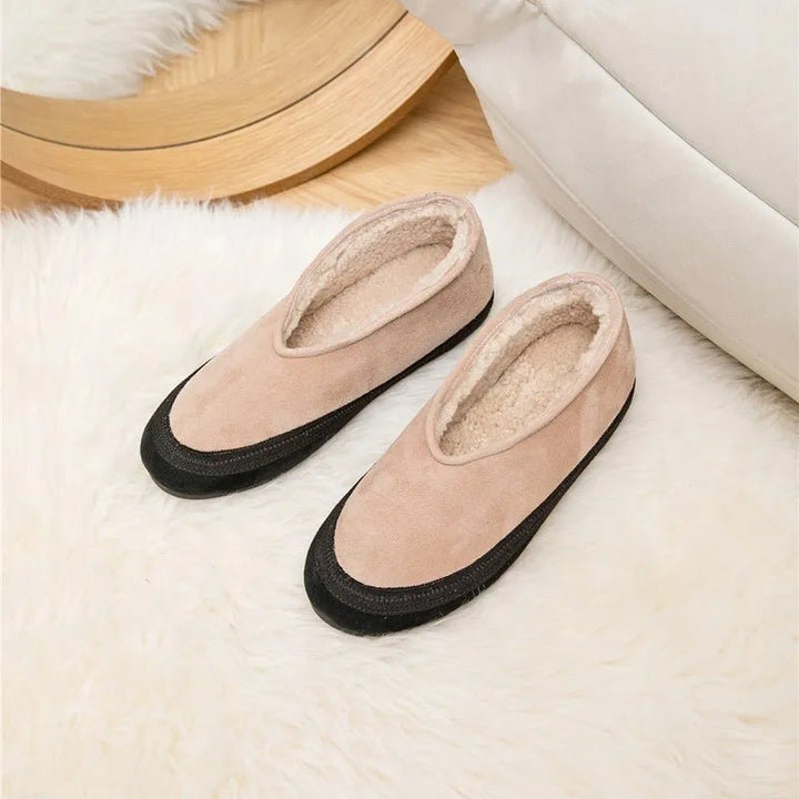 Cow Suede Flat Snow Boots – Warm Ankle Winter Shoes for Women (Large Size Available) - VeauBeauty