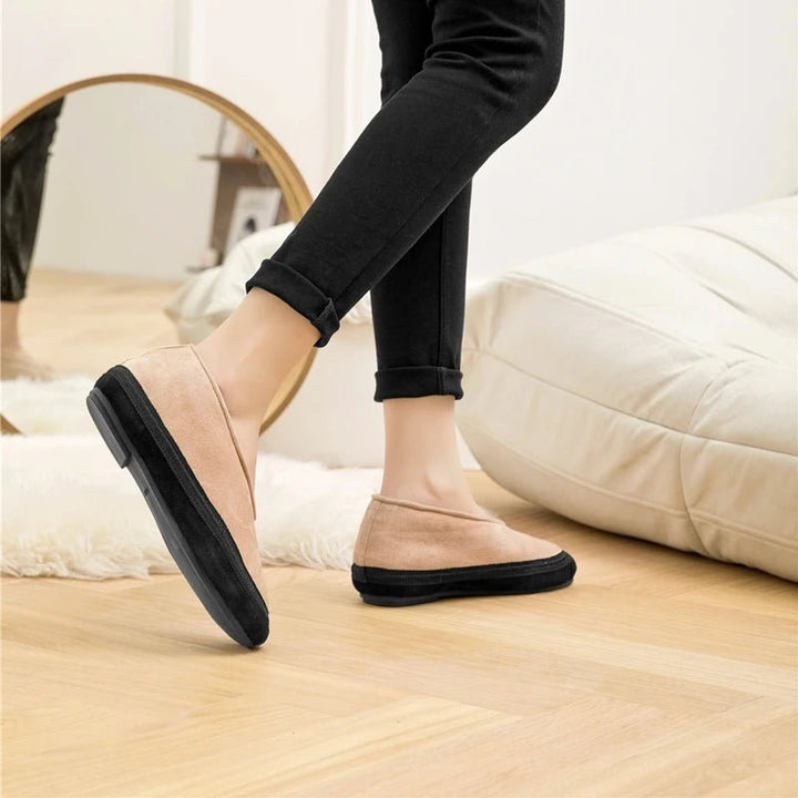 Cow Suede Flat Snow Boots – Warm Ankle Winter Shoes for Women (Large Size Available) - VeauBeauty