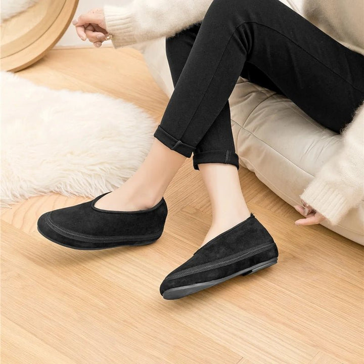 Cow Suede Flat Snow Boots – Warm Ankle Winter Shoes for Women (Large Size Available) - VeauBeauty