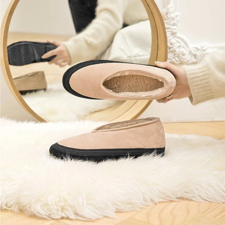 Cow Suede Flat Snow Boots – Warm Ankle Winter Shoes for Women (Large Size Available) - VeauBeauty
