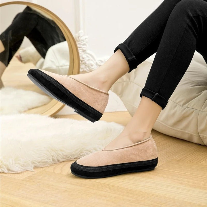 Cow Suede Flat Snow Boots – Warm Ankle Winter Shoes for Women (Large Size Available) - VeauBeauty