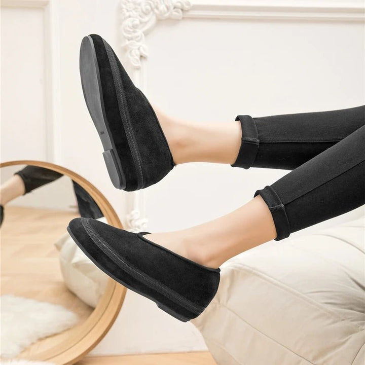 Cow Suede Flat Snow Boots – Warm Ankle Winter Shoes for Women (Large Size Available) - VeauBeauty