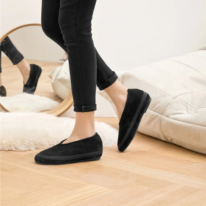 Cow Suede Flat Snow Boots – Warm Ankle Winter Shoes for Women (Large Size Available) - VeauBeauty