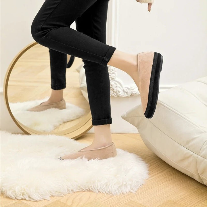 Cow Suede Flat Snow Boots – Warm Ankle Winter Shoes for Women (Large Size Available) - VeauBeauty