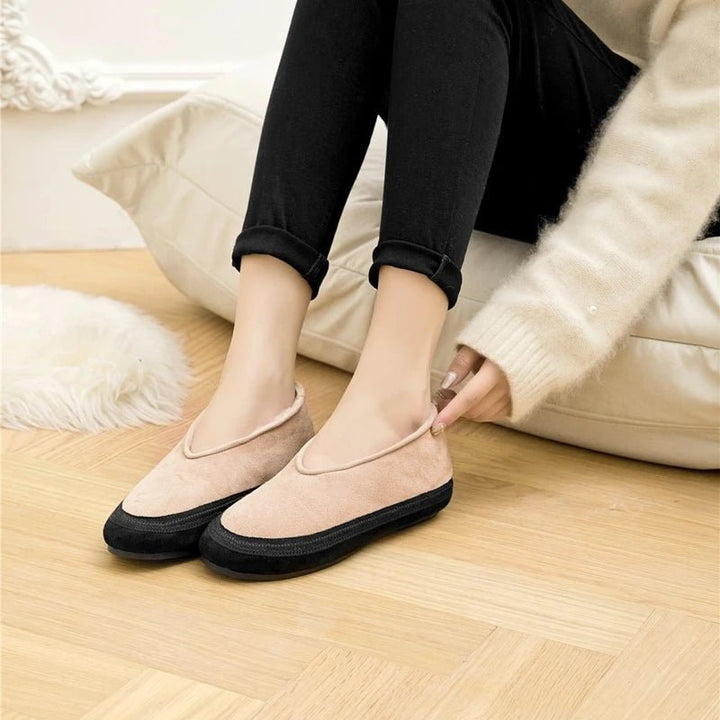 Cow Suede Flat Snow Boots – Warm Ankle Winter Shoes for Women (Large Size Available) - VeauBeauty