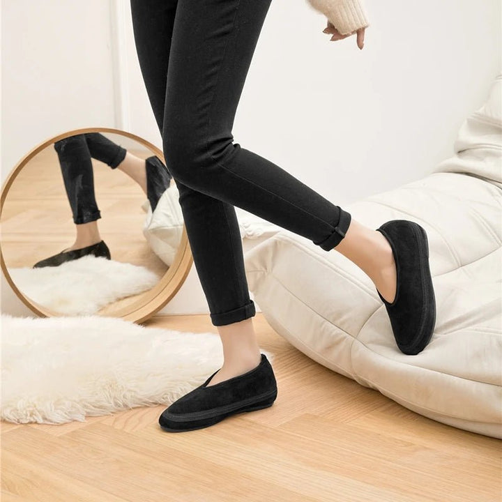 Cow Suede Flat Snow Boots – Warm Ankle Winter Shoes for Women (Large Size Available) - VeauBeauty