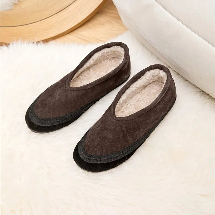 Cow Suede Flat Snow Boots – Warm Ankle Winter Shoes for Women (Large Size Available) - VeauBeauty