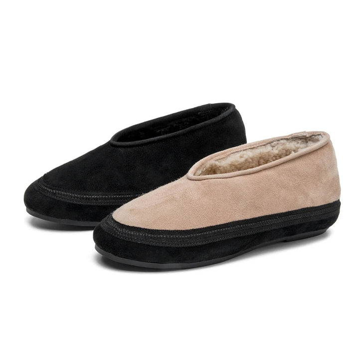 Cow Suede Flat Snow Boots – Warm Ankle Winter Shoes for Women (Large Size Available) - VeauBeauty