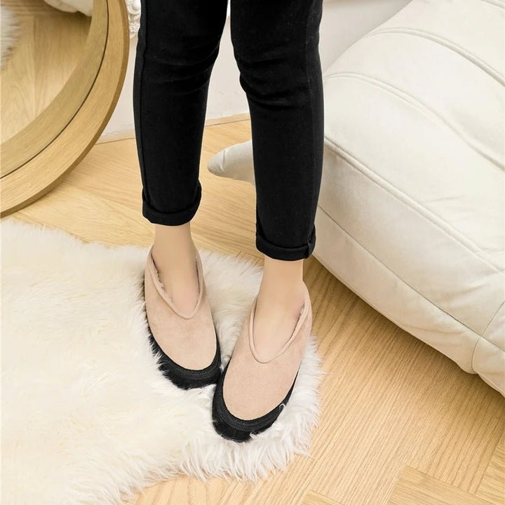 Cow Suede Flat Snow Boots – Warm Ankle Winter Shoes for Women (Large Size Available) - VeauBeauty
