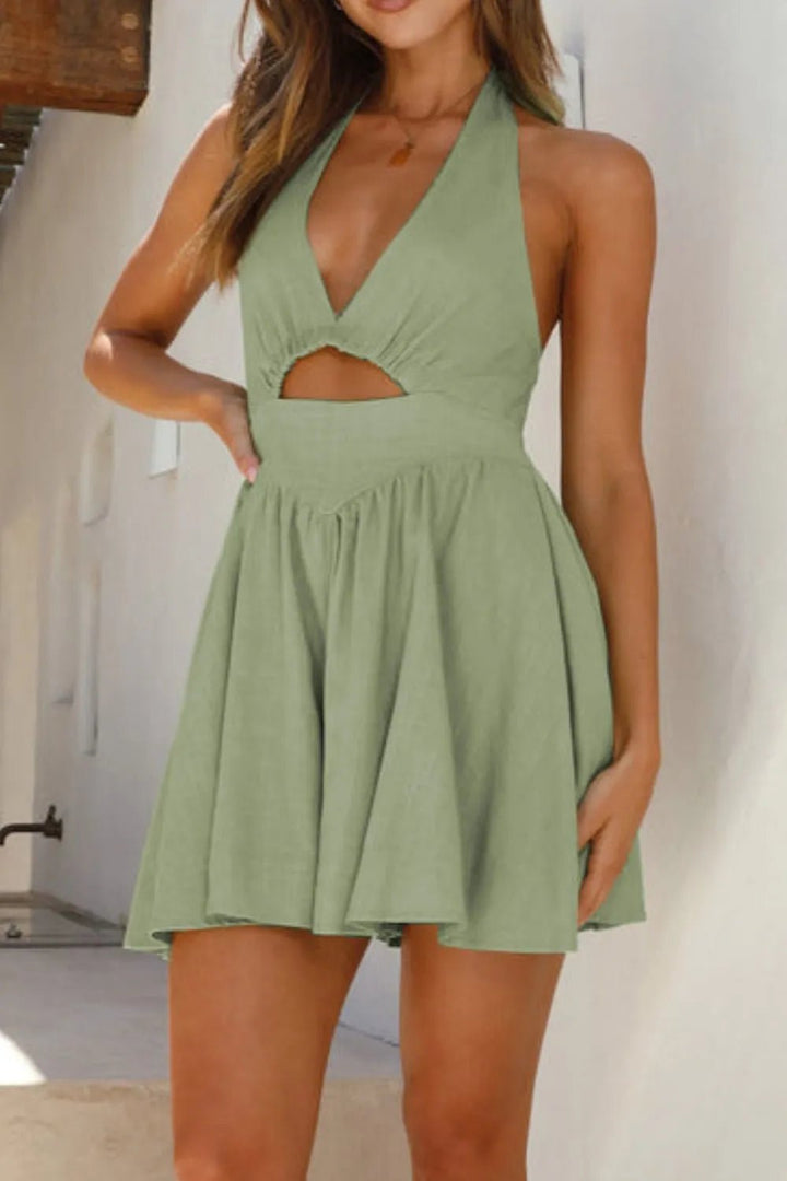 Cutout Halter Neck Mini Dress - VeauBeauty
