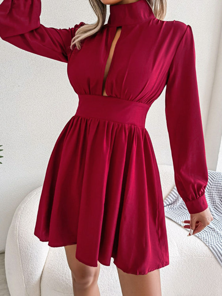 Cutout Turtleneck A - Line Mini Dress - VeauBeauty
