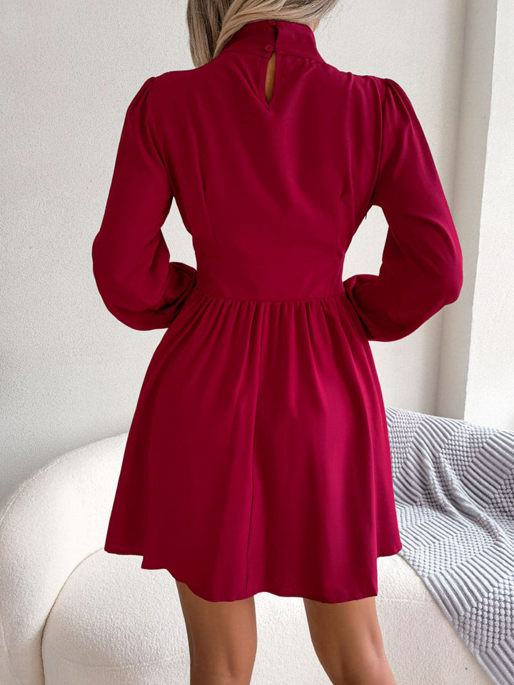 Cutout Turtleneck A - Line Mini Dress - VeauBeauty