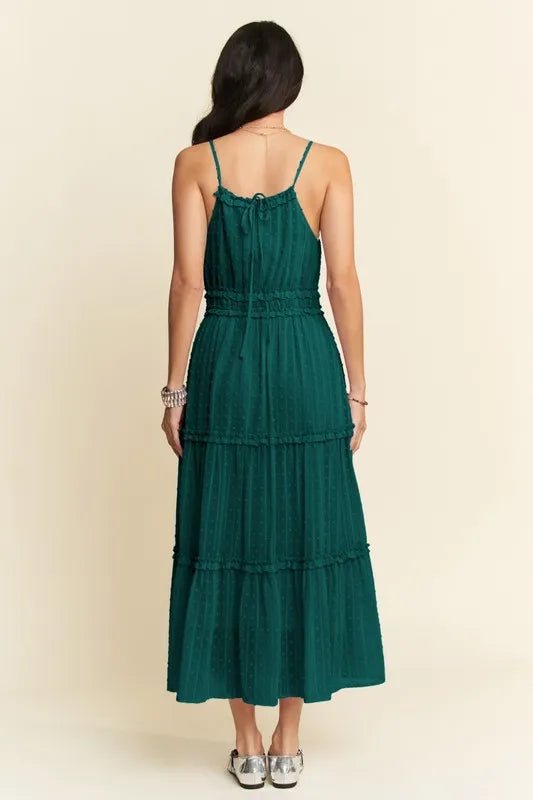 Davi & Dani Texture Swiss Dot Ruffle Square Neck Midi Dress - VeauBeauty