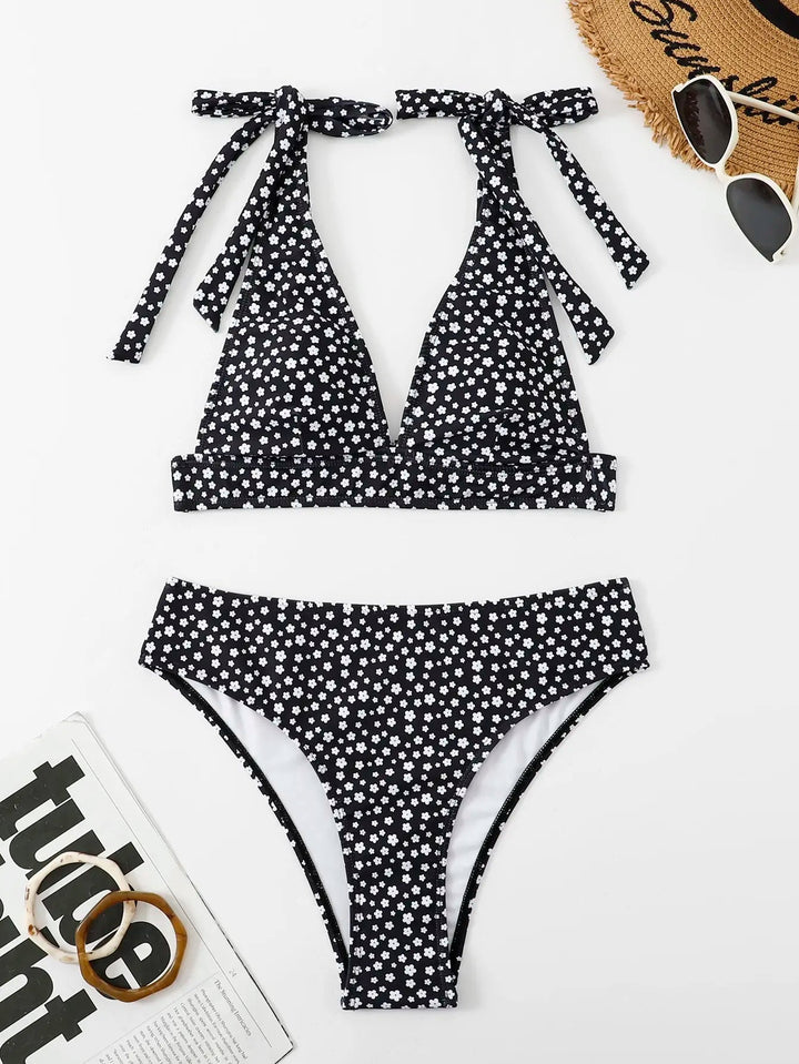 Dot Print Mid - Waist Bikini Set – Wire - Free Padded Two - Piece Swimwear for Women 2025 - VeauBeauty
