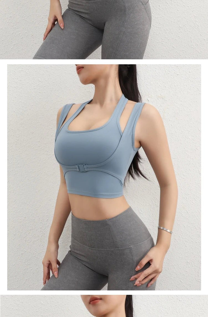 Double Strap Sports Bra – Breathable Anti - Sweat Fitness Top for Women - VeauBeauty