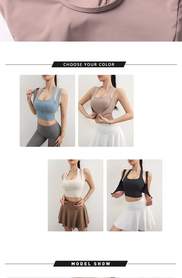 Double Strap Sports Bra – Breathable Anti - Sweat Fitness Top for Women - VeauBeauty