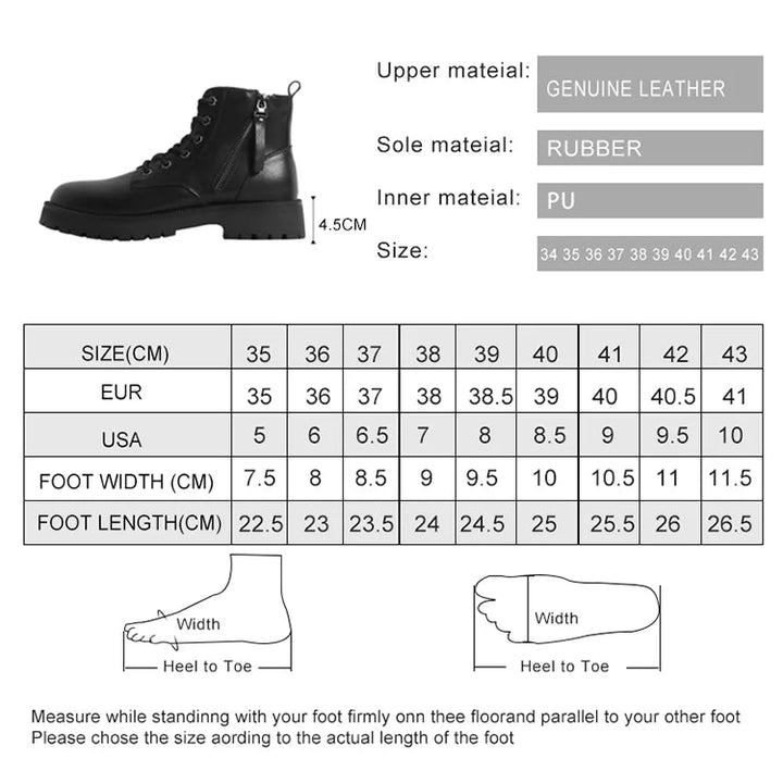 Double Zipper Genuine Leather Ankle Boots – Square Heel Motorcycle Style - VeauBeauty