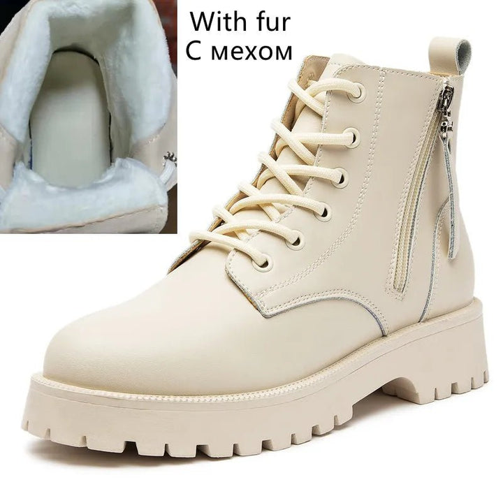 Double Zipper Genuine Leather Ankle Boots – Square Heel Motorcycle Style - VeauBeauty