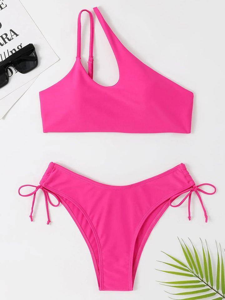 EdgeOne Shoulder Bikini Set – 2025 Solid Cut - Out Low Waist Swimwear - VeauBeauty