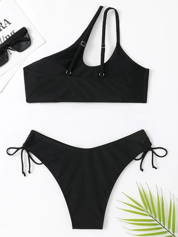 EdgeOne Shoulder Bikini Set – 2025 Solid Cut - Out Low Waist Swimwear - VeauBeauty