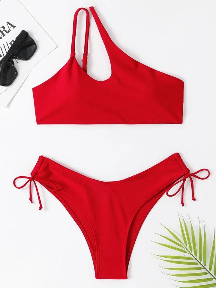 EdgeOne Shoulder Bikini Set – 2025 Solid Cut - Out Low Waist Swimwear - VeauBeauty
