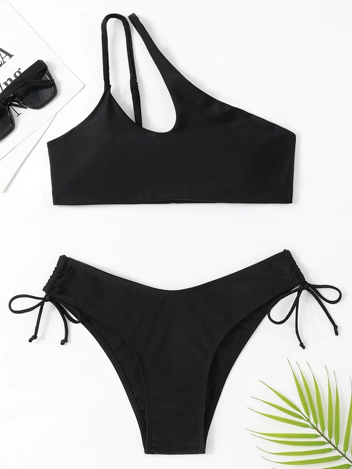 EdgeOne Shoulder Bikini Set – 2025 Solid Cut - Out Low Waist Swimwear - VeauBeauty